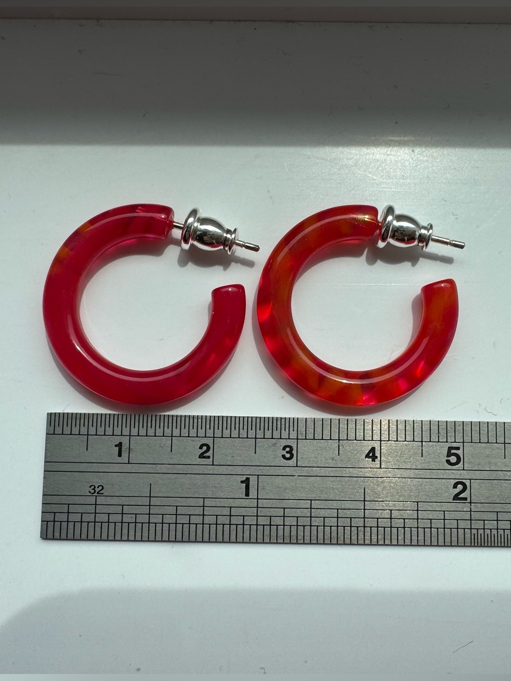 Bright Red acetate Hoop Earrings